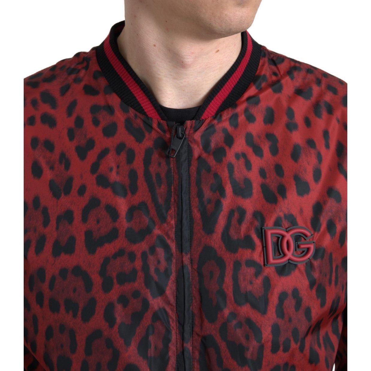 Dolce & Gabbana Red Leopard Bomber Short Coat Jacket