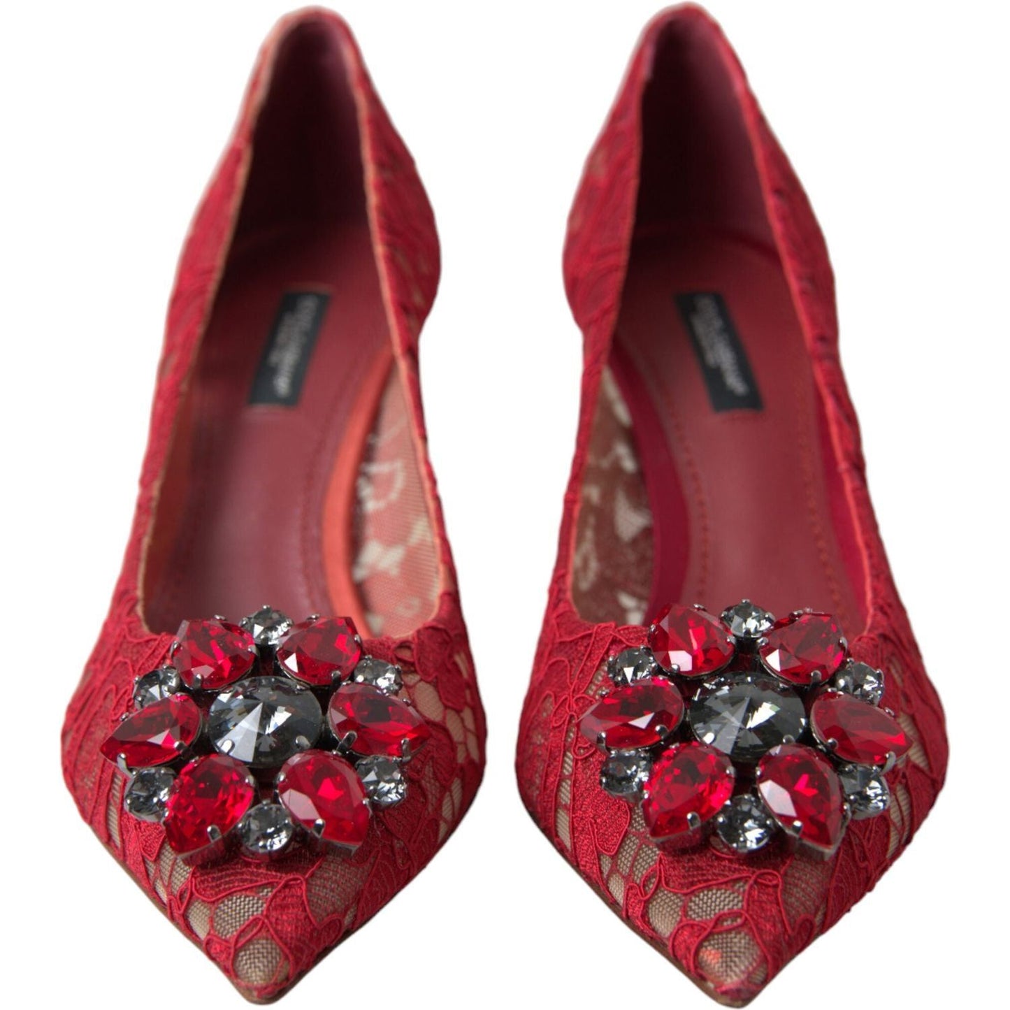 Dolce & Gabbana Red Taormina Lace Crystal Heels Pumps Shoes