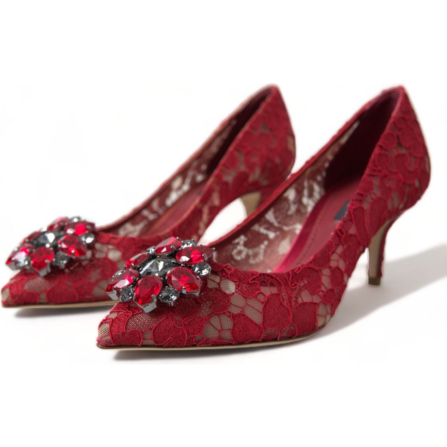 Dolce & Gabbana Red Taormina Lace Crystal Heels Pumps Shoes