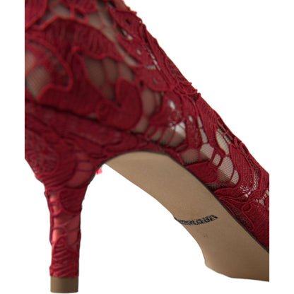 Dolce & Gabbana Red Taormina Lace Crystal Heels Pumps Shoes