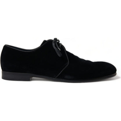 Dolce & Gabbana Black Velvet Lace Up Formal Derby Dress Shoes