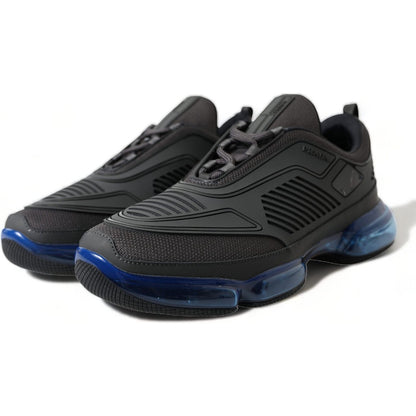 Prada Black Blue Rubber Knit Slip On Low Top Sneakers Shoes