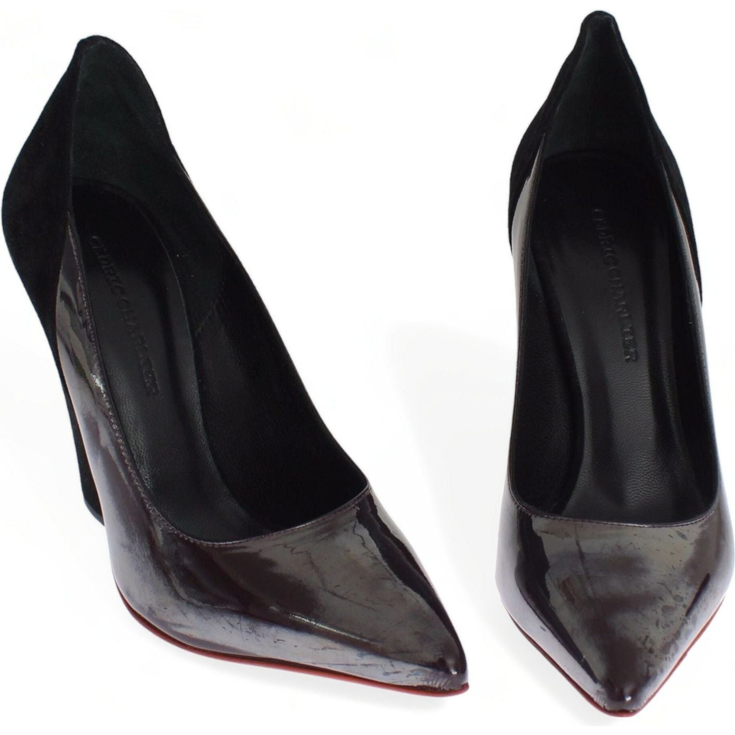 Cédric Charlier Gray Black Leather Suede Heels Pumps Shoes