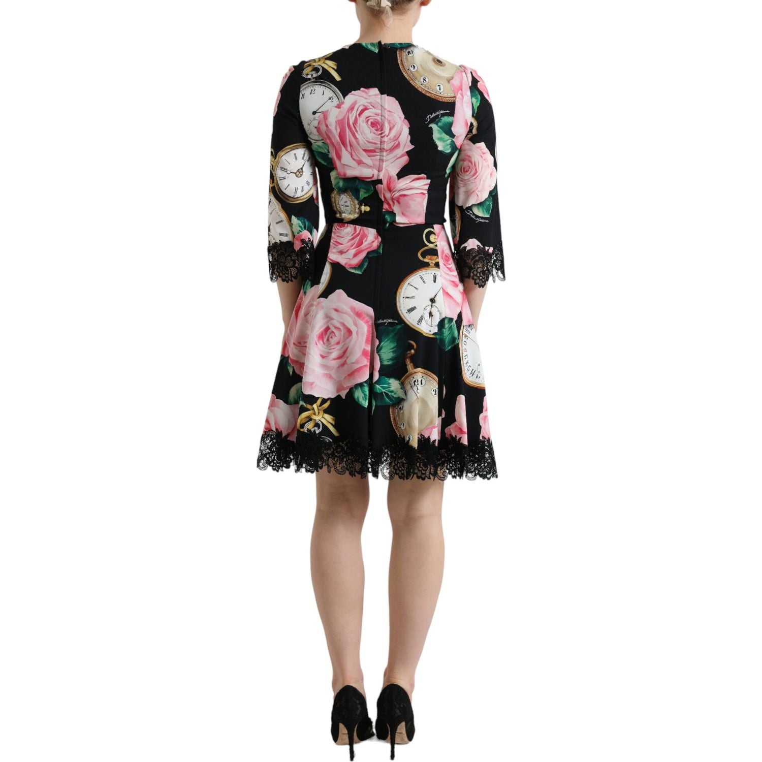 Dolce & Gabbana Black Floral Embellished Lace A-line Dress