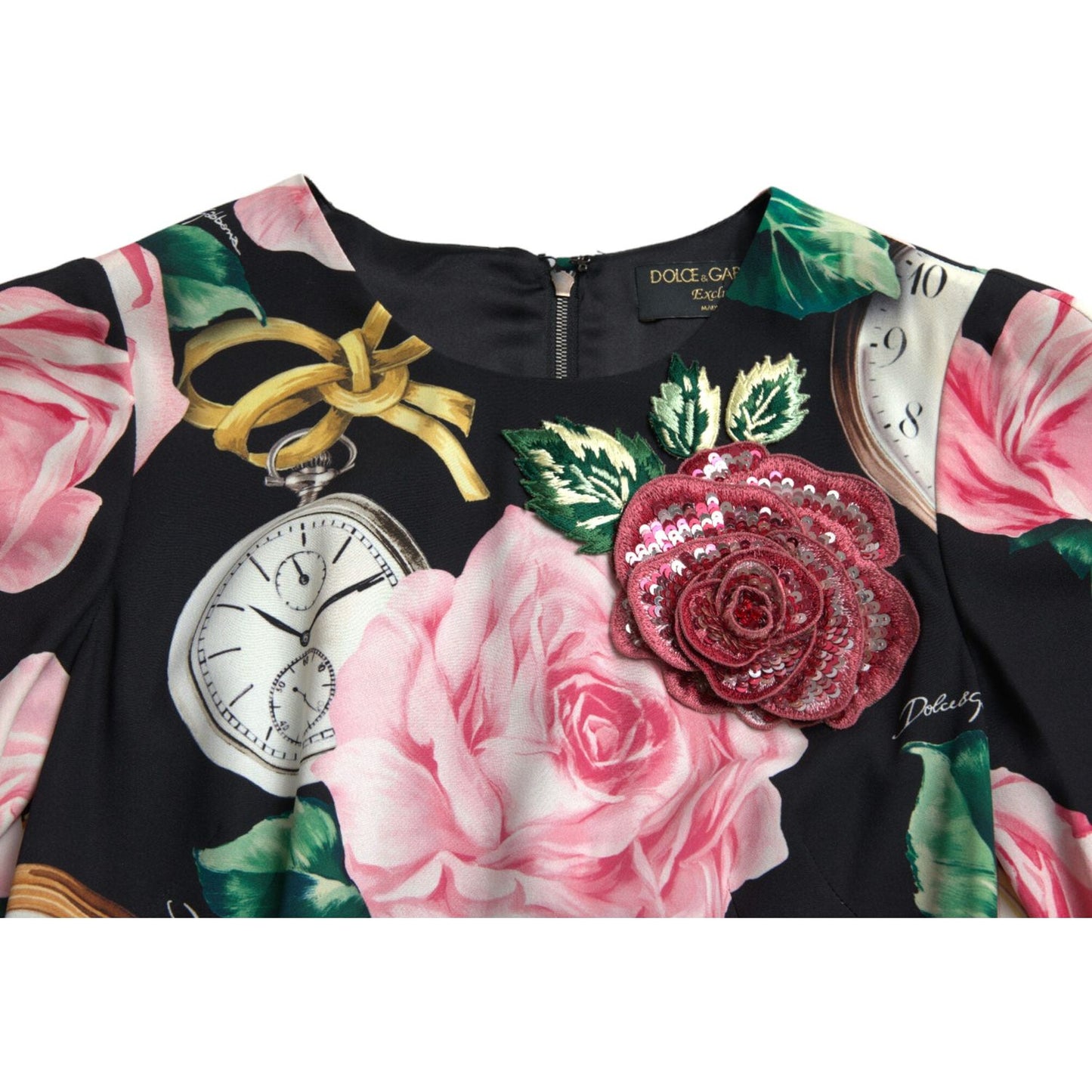 Dolce & Gabbana Black Floral Embellished Lace A-line Dress