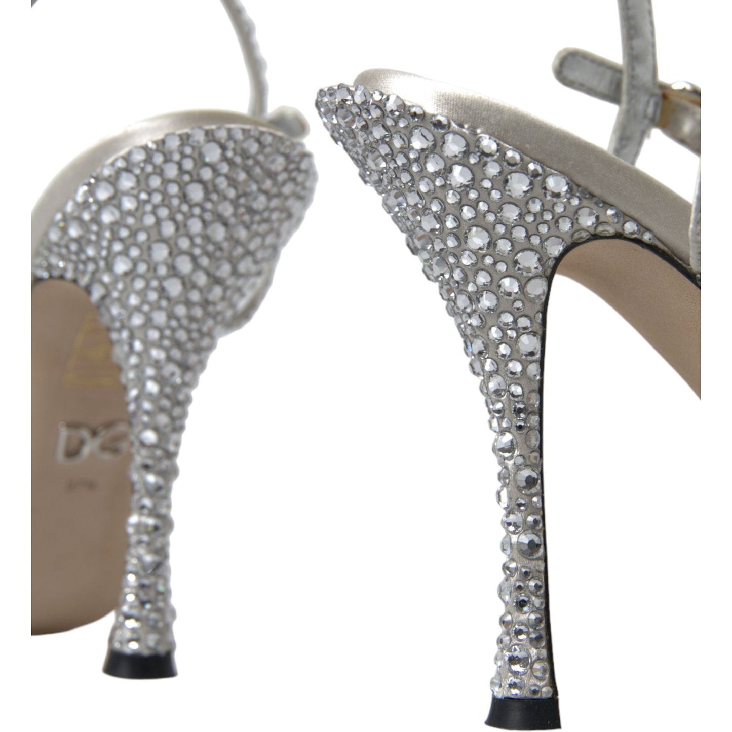 Dolce & Gabbana Silver Crystal Ankle Strap Sandals Shoes