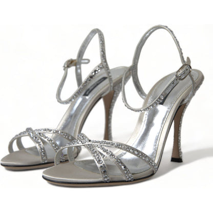 Dolce & Gabbana Silver Crystal Ankle Strap Sandals Shoes