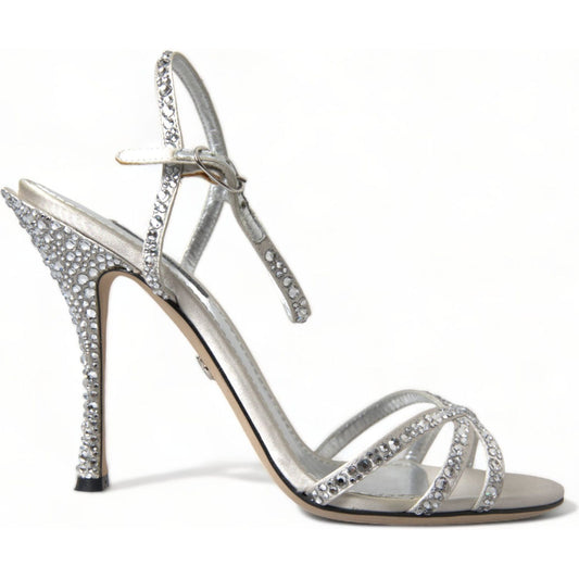 Dolce & Gabbana Silver Crystal Ankle Strap Sandals Shoes
