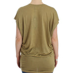 Costume National Chic Green Multicolor Print V-Neck Tee Costume National Dim Gray