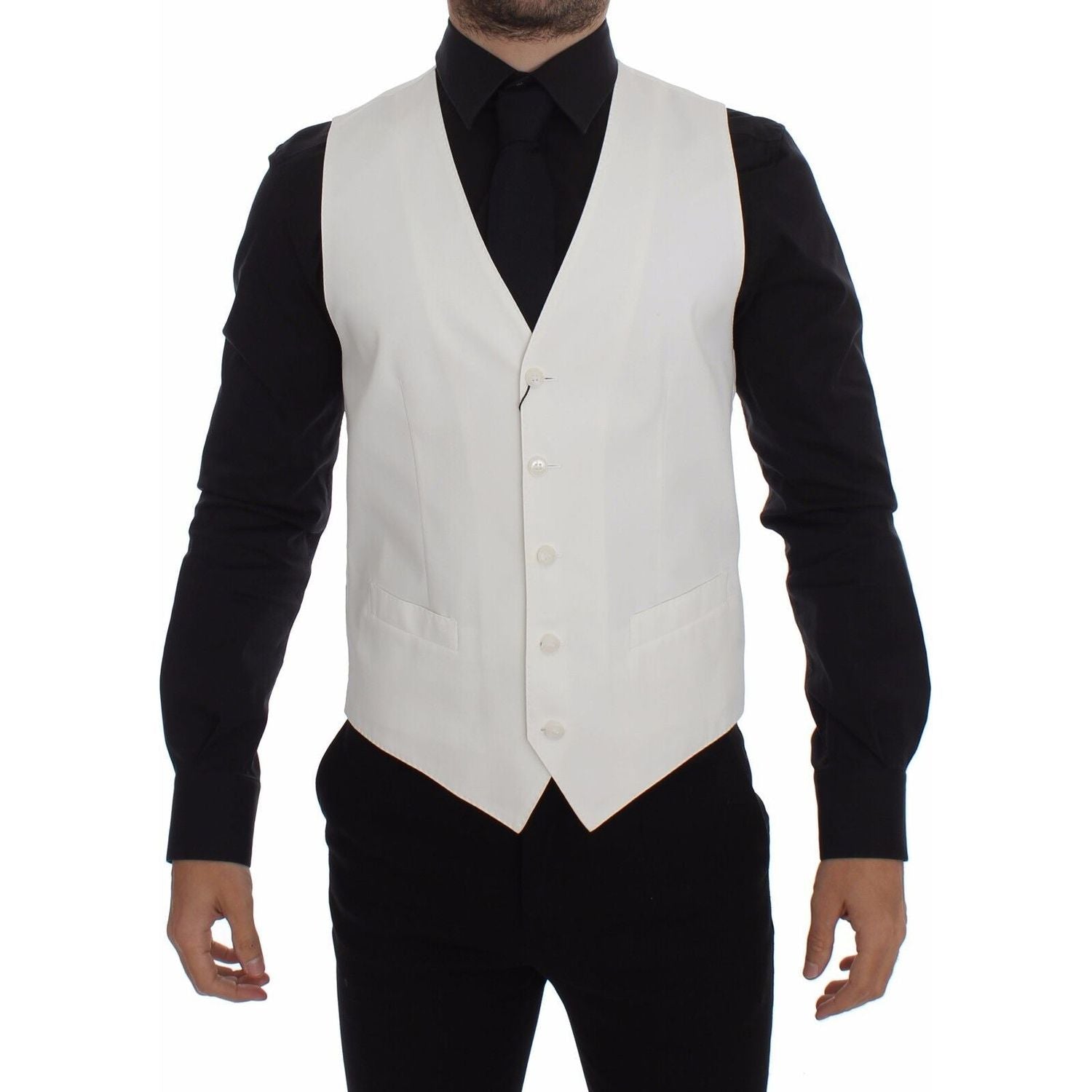 Dolce & Gabbana White Cotton Silk Blend Dress Vest Blazer