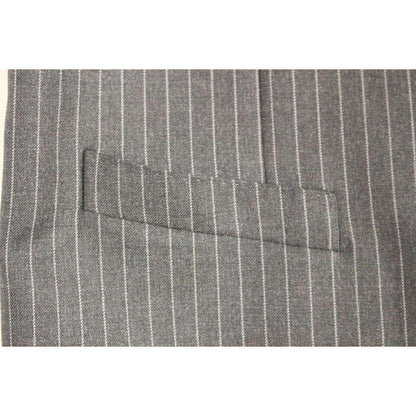 Dolce & Gabbana Gray Striped Wool Single Breasted Vest