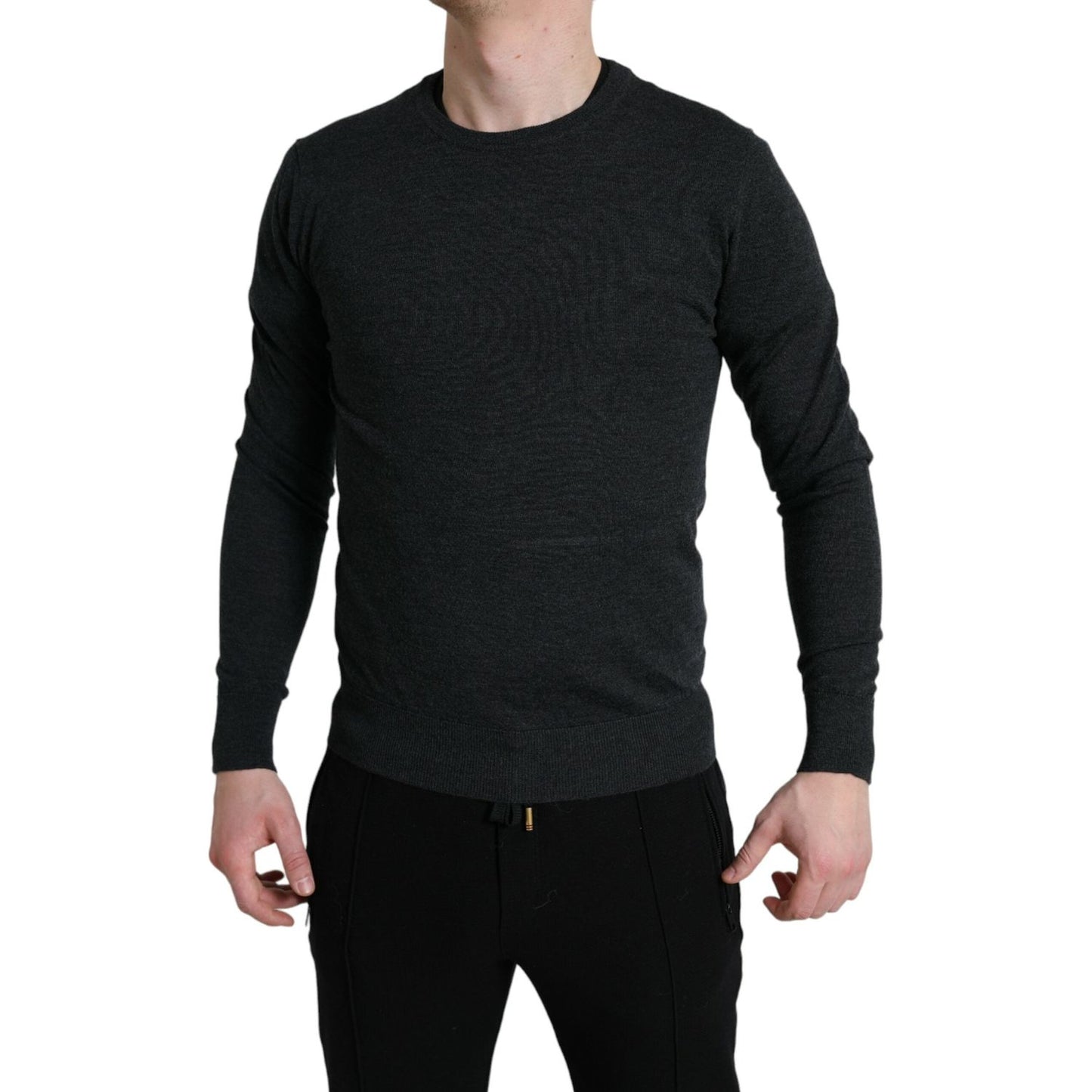 Dolce & Gabbana Gray Wool Round Neck Pullover Sweater