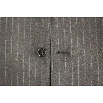Dolce & Gabbana Gray Striped Wool Logo Vest Gilet Vests