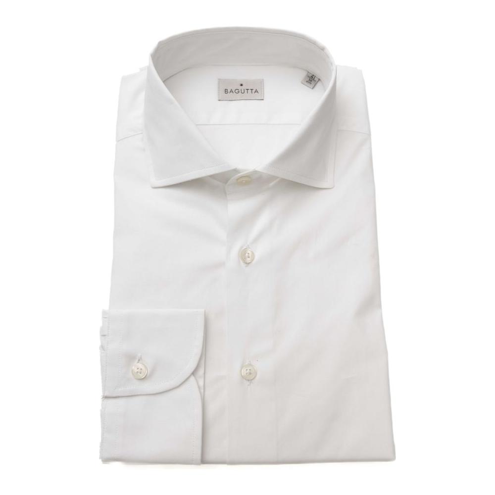 Bagutta White Cotton Men's Shirt Slim Fit With French Collar