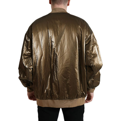 Dolce & Gabbana Bronze Nylon Full Zip Men Bomber Jacket