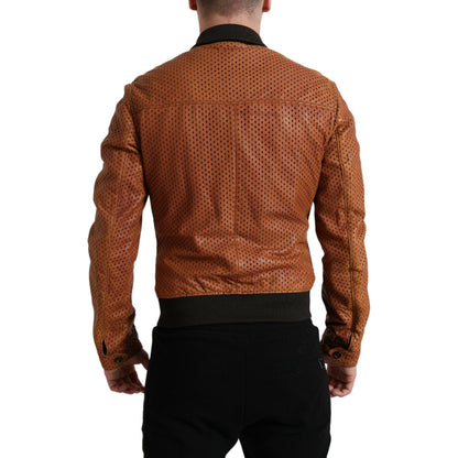 Dolce & Gabbana Brown Lambskin Leather Perforated Jacket