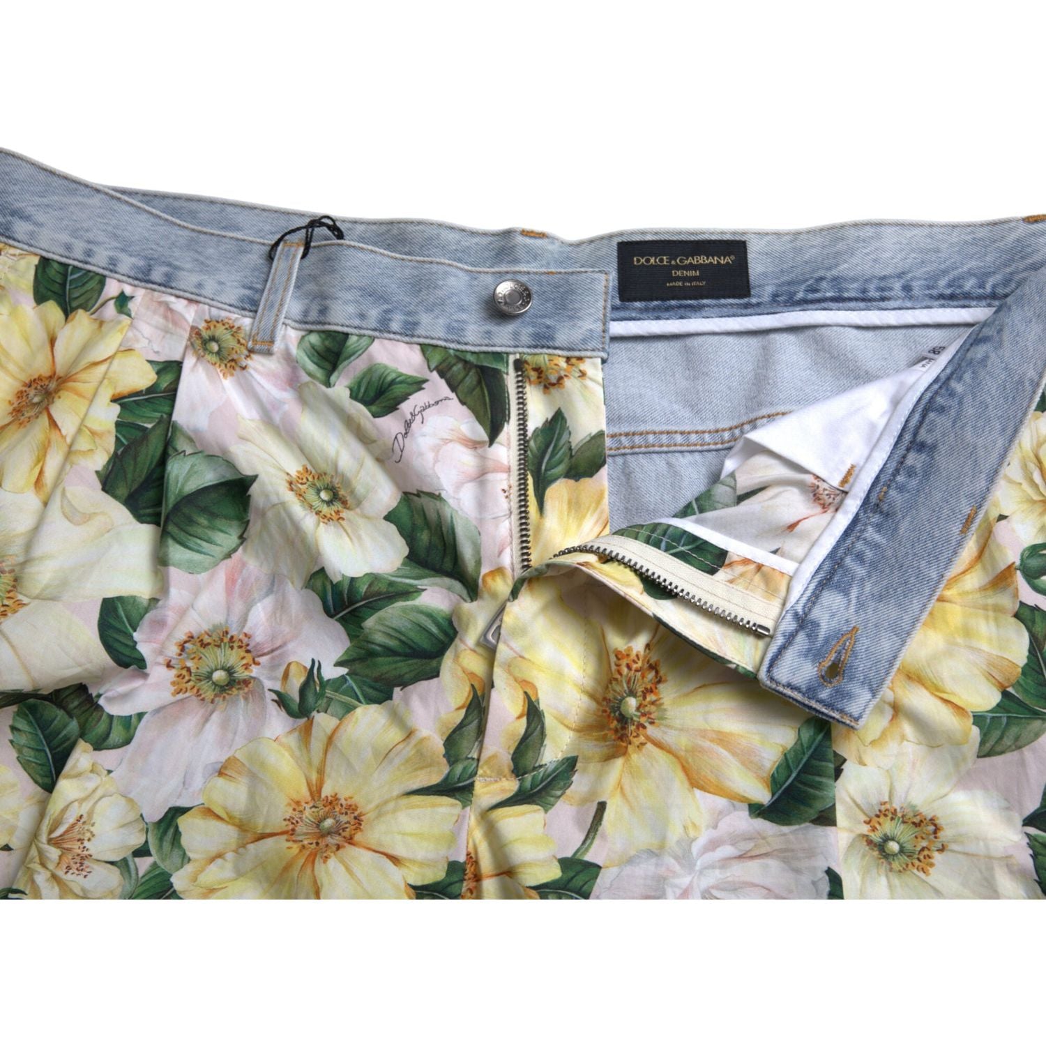 Dolce & Gabbana Multicolor Floral Print Denim Bermuda Shorts