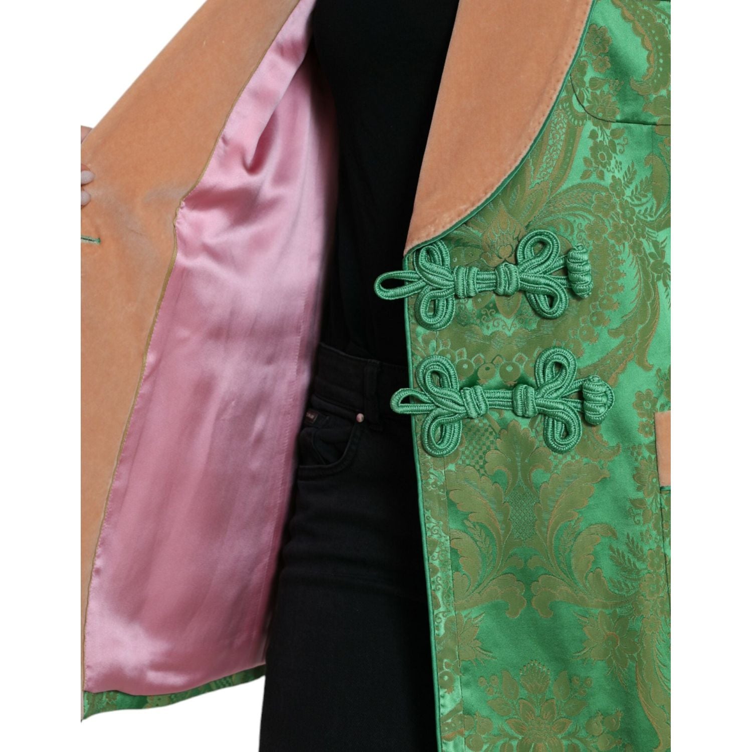 Dolce & Gabbana Green Floral Double Breasted Coat Jacket