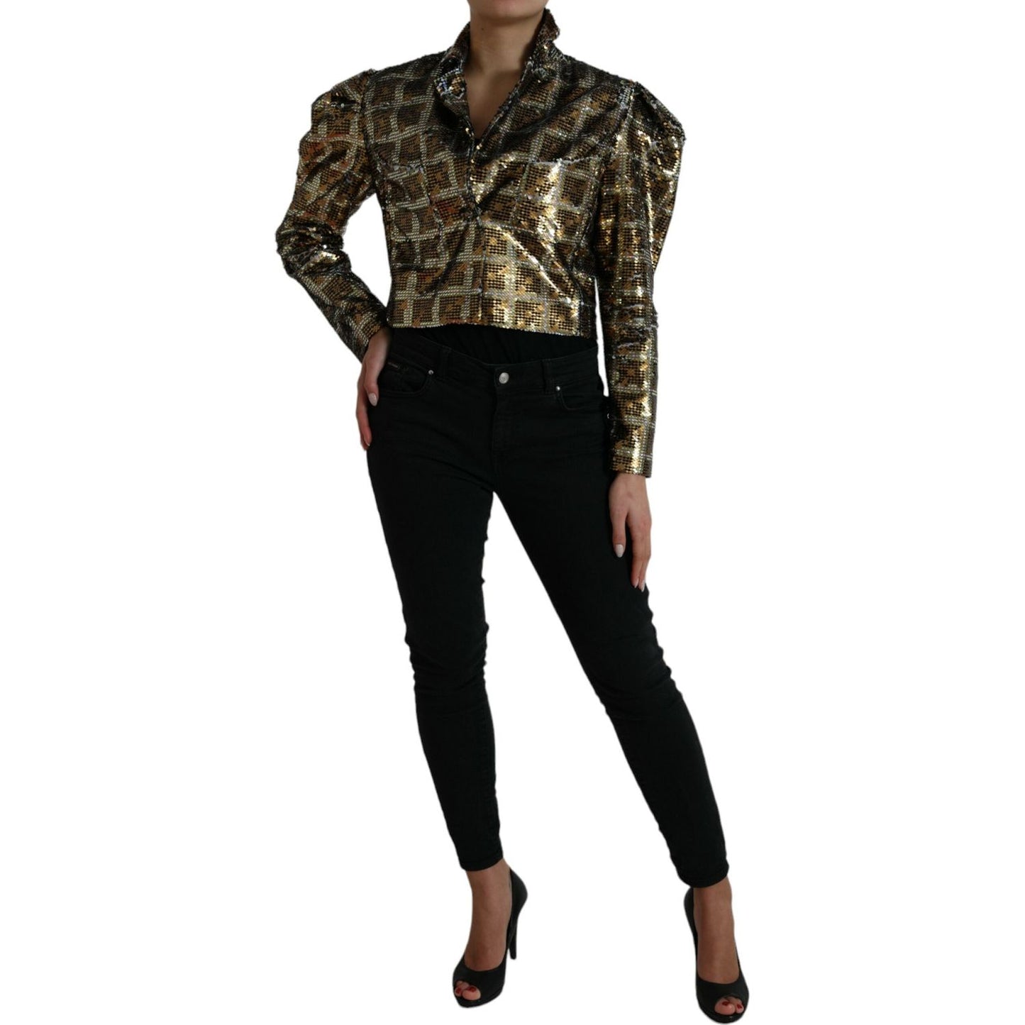 Dolce & Gabbana Multicolor Polyester Sequined Cropped Jacket