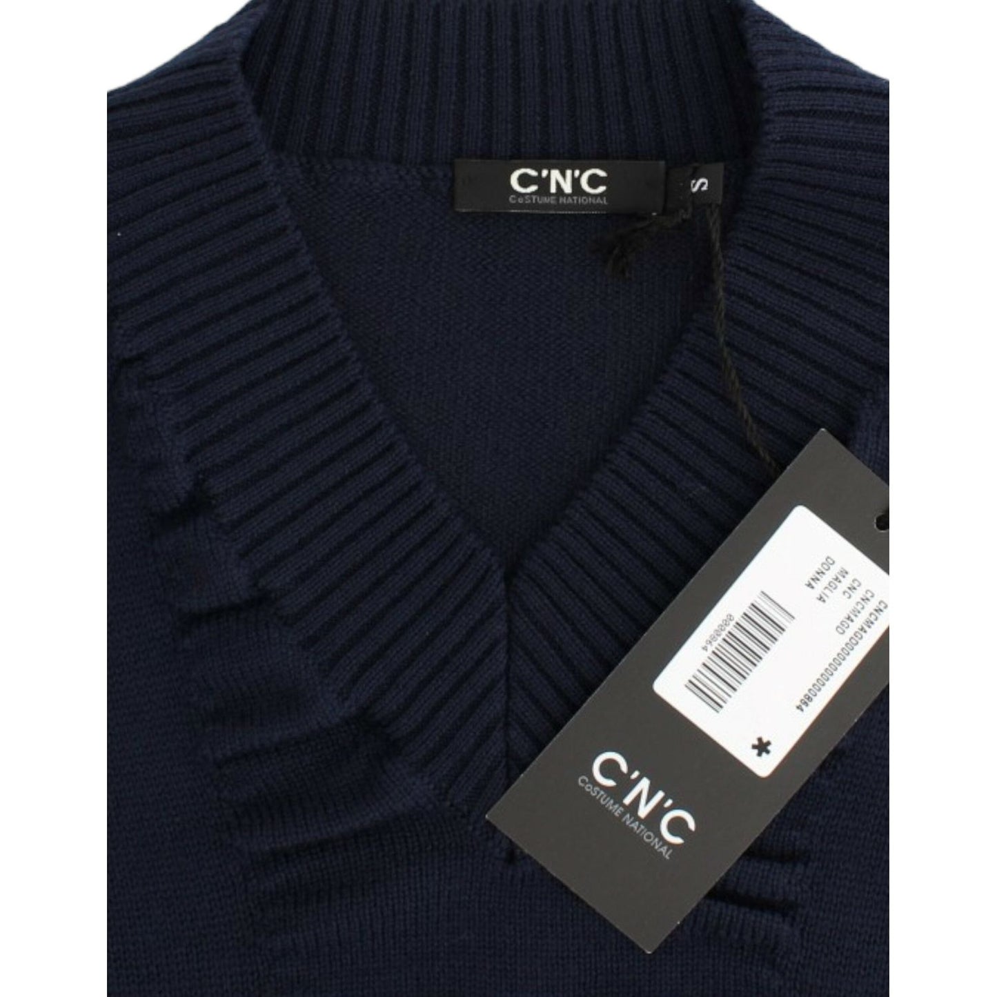 Costume National Dark blue V-neck wool sweater