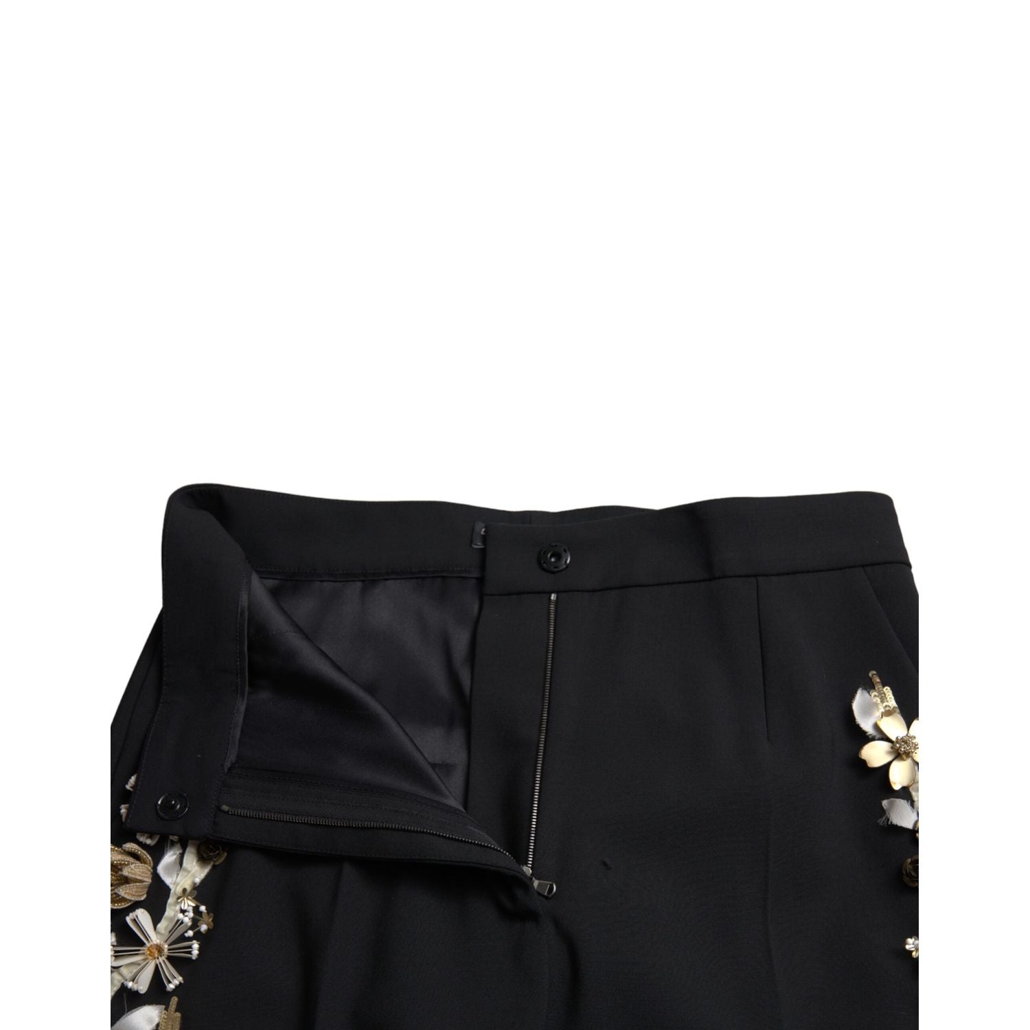 Dolce & Gabbana Black Floral Applique High Waist Tapered Pants