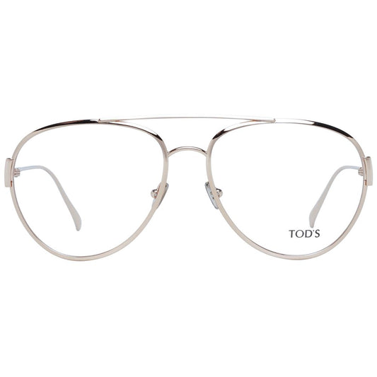 Tod's Gold Women Glasses Frame, full-rim aviator style, gold metal frame, demo lenses, size 56-16-140, includes branded case.