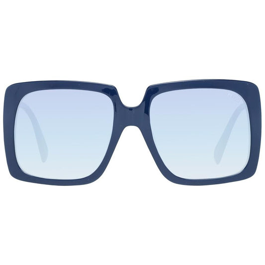 Emilio Pucci blue square sunglasses for women, plastic full-rim frame with gradient lenses, 100% UVA/UVB protection.