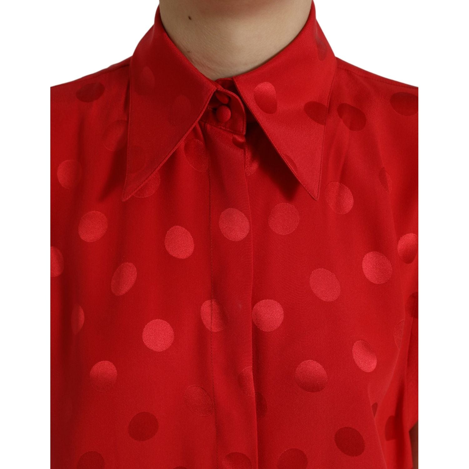 Dolce & Gabbana Red Polka Dot Sleeveless Collared Blouse Top