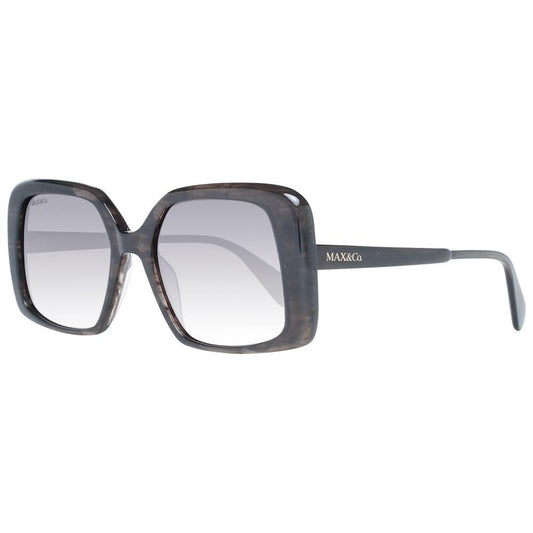Max & Co gray women's square sunglasses with full-rim plastic frame and gradient lenses, offering 100% UVA & UVB protection.