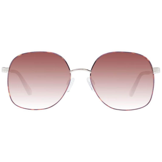 Ted Baker brown women sunglasses with metal full-rim square frame, gradient lenses, 100% UVA & UVB protection, and branded case.