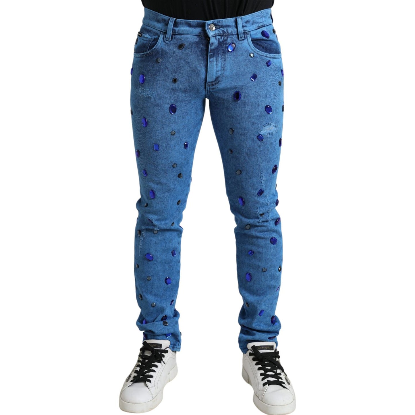 Dolce & Gabbana Blue Crystal Embellished Skinny Denim Jeans
