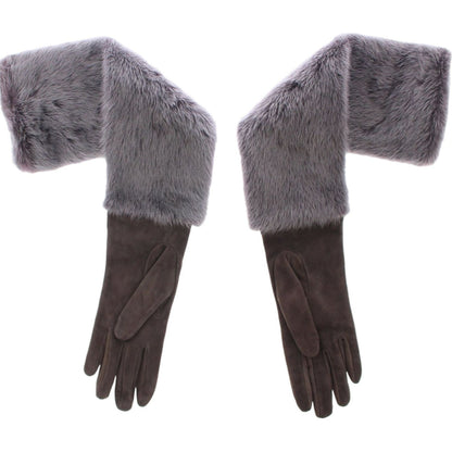Dolce & Gabbana Gray Mink Fur Lambskin Suede Leather Gloves