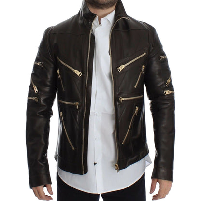 Dolce & Gabbana Brown Lambskin Leather Zipper Jacket