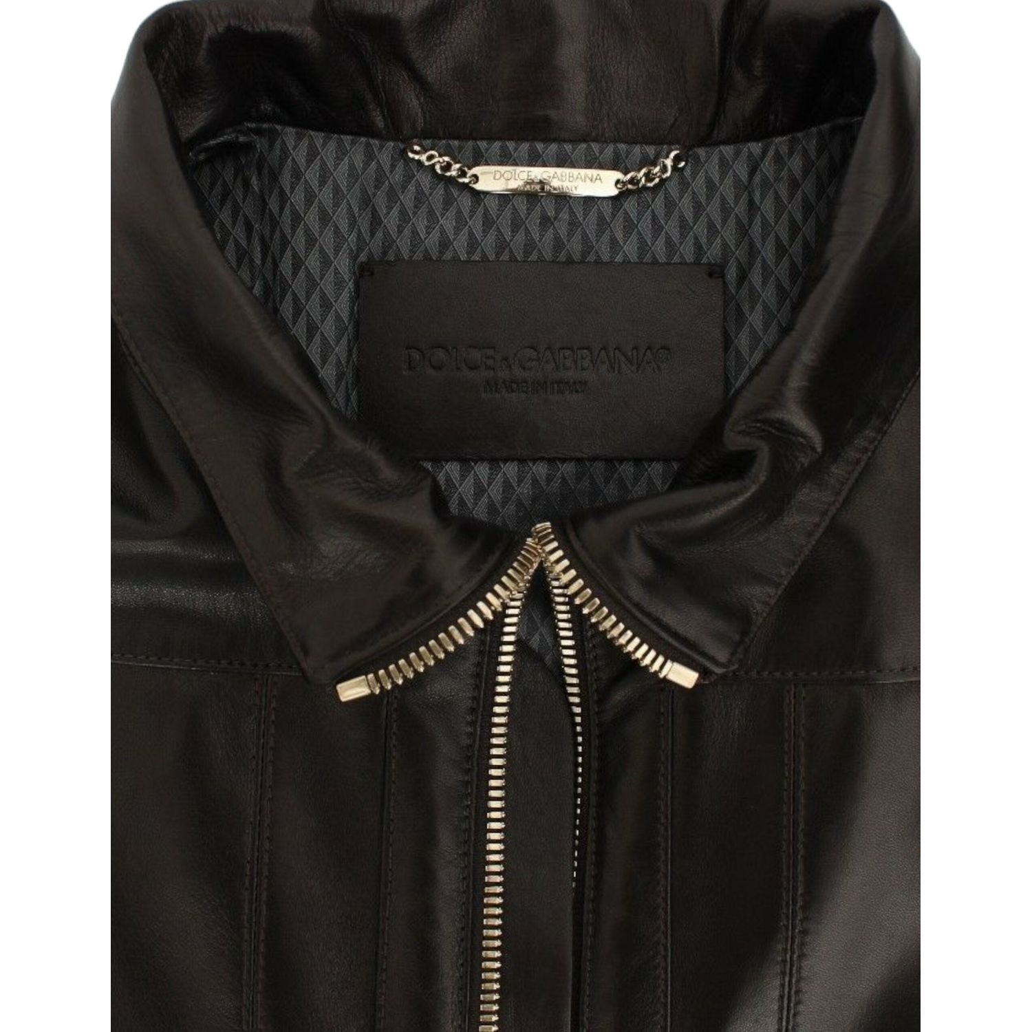 Dolce & Gabbana Brown Lambskin Leather Zipper Jacket