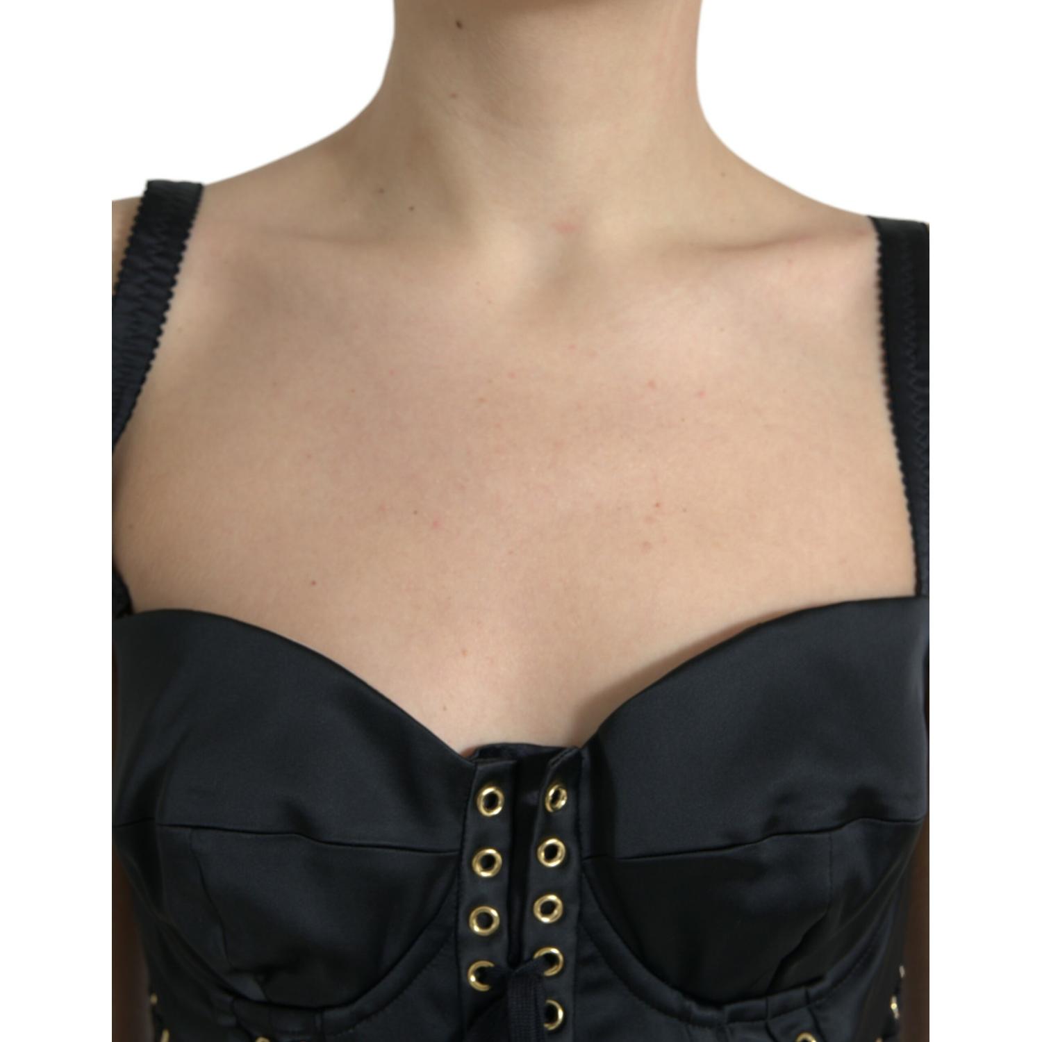 Dolce & Gabbana Black Bustier Corset Lace Bodycon Midi Dress