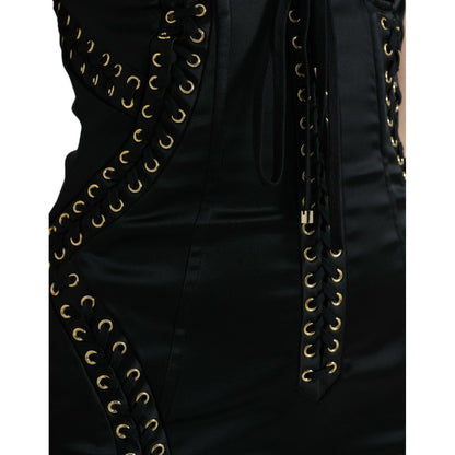 Dolce & Gabbana Black Bustier Corset Lace Bodycon Midi Dress