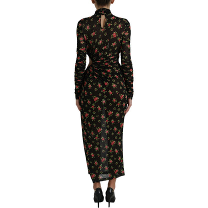Dolce & Gabbana Black Floral Cut Out Sheath Long Maxi Dress