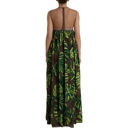 Dolce & Gabbana Green Banana Leaf Sleeveless Long Maxi Dress