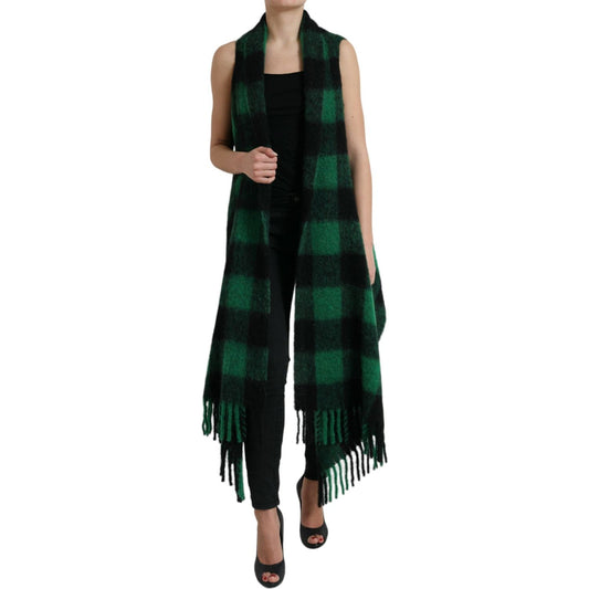 Dolce & Gabbana Black Green Buffalo Check Poncho Coat Jacket