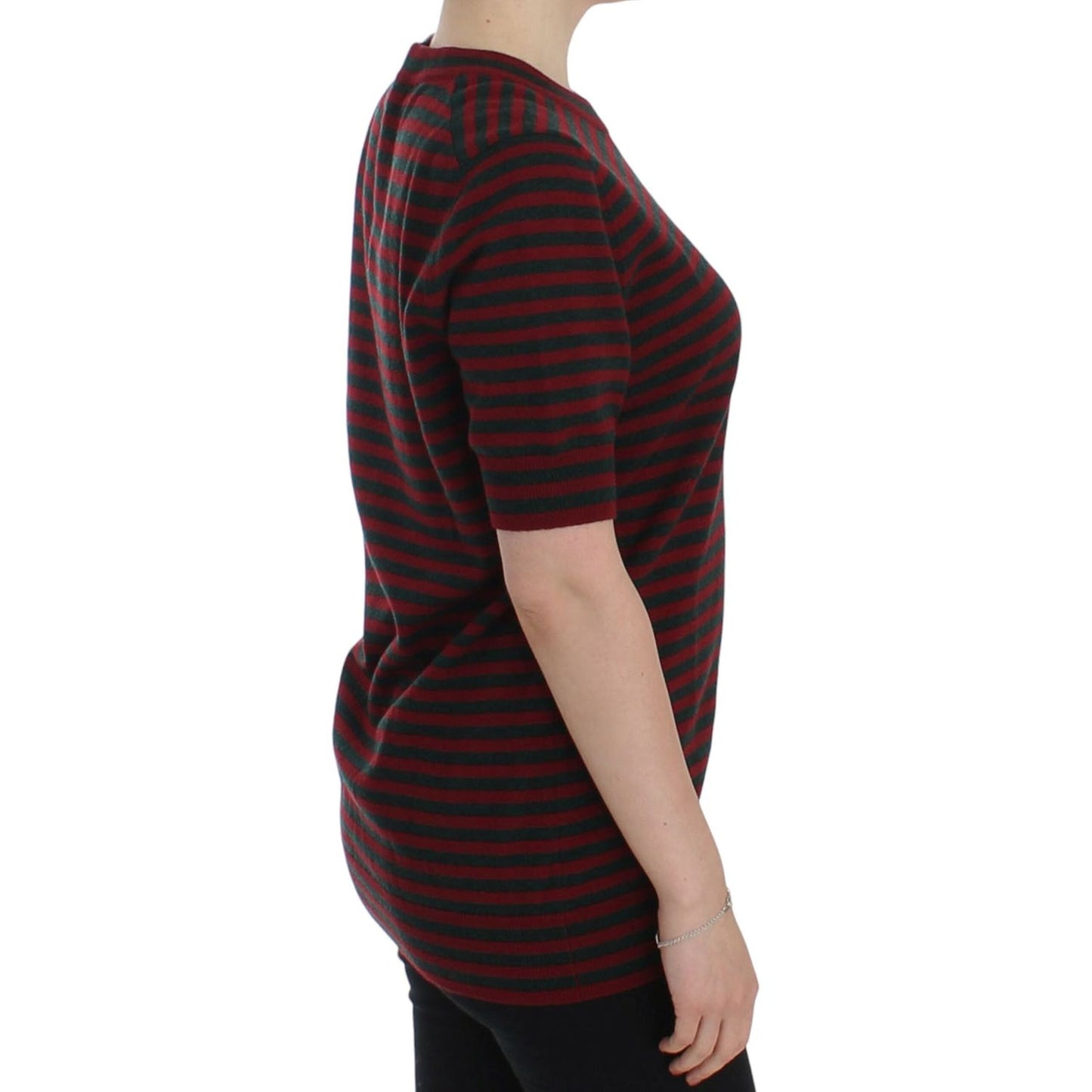 Dolce & Gabbana Red Gray Cashmere Short Sleeve Sweater