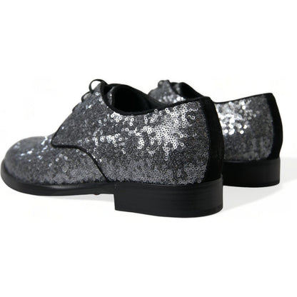 Dolce & Gabbana Silver Sequined Lace Up Men Derby Dress Shoes