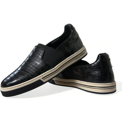 Dolce & Gabbana Black Croc Exotic Leather Sneakers Shoes