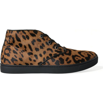 Dolce & Gabbana Brown Leopard Pony Hair Leather Sneakers Shoes