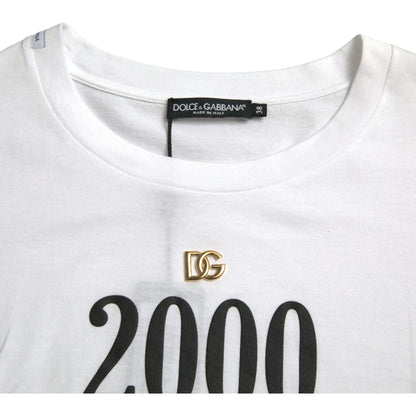 Dolce & Gabbana White Slogan Print Lacing Detailed T-shirt