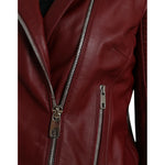 Dolce & Gabbana Bordeaux Leather Biker Coat Lambskin Jacket