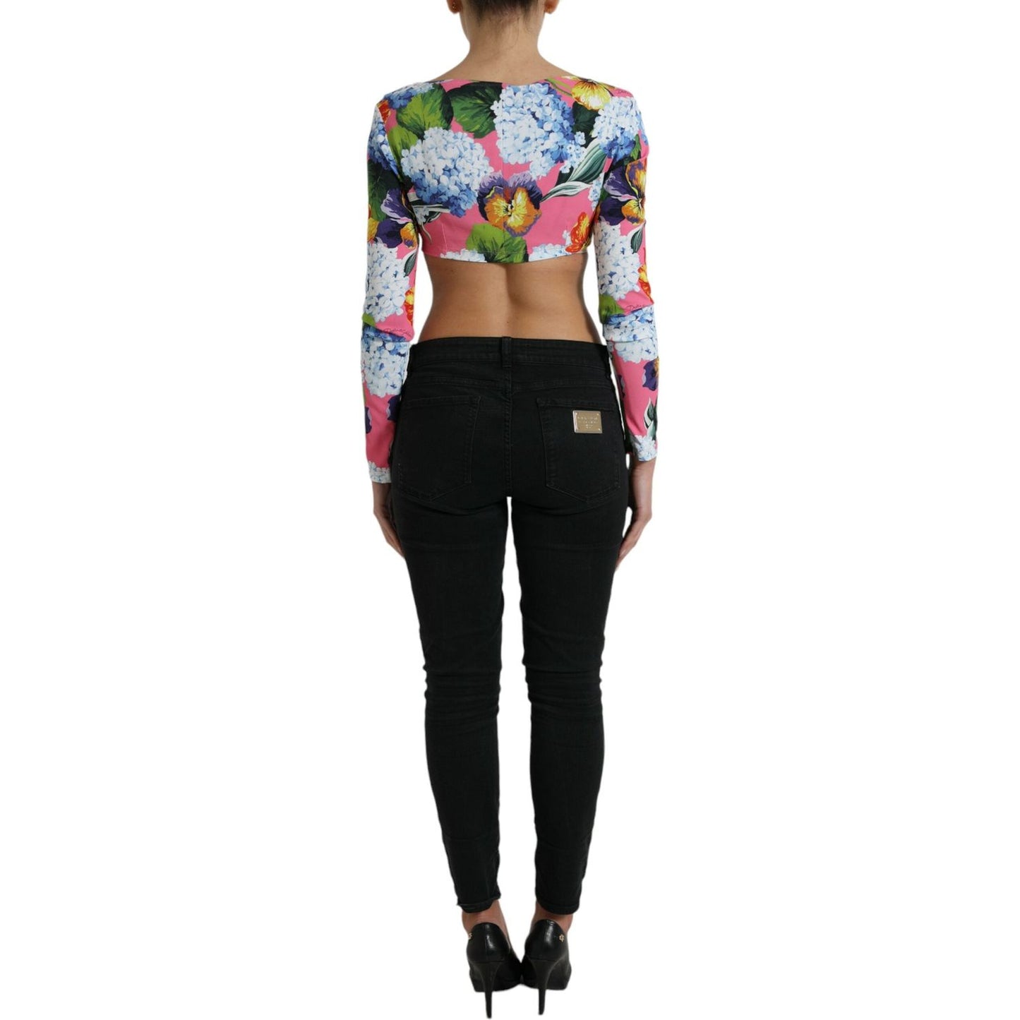 Dolce & Gabbana Multicolor Floral Long Sleeves Cropped Top