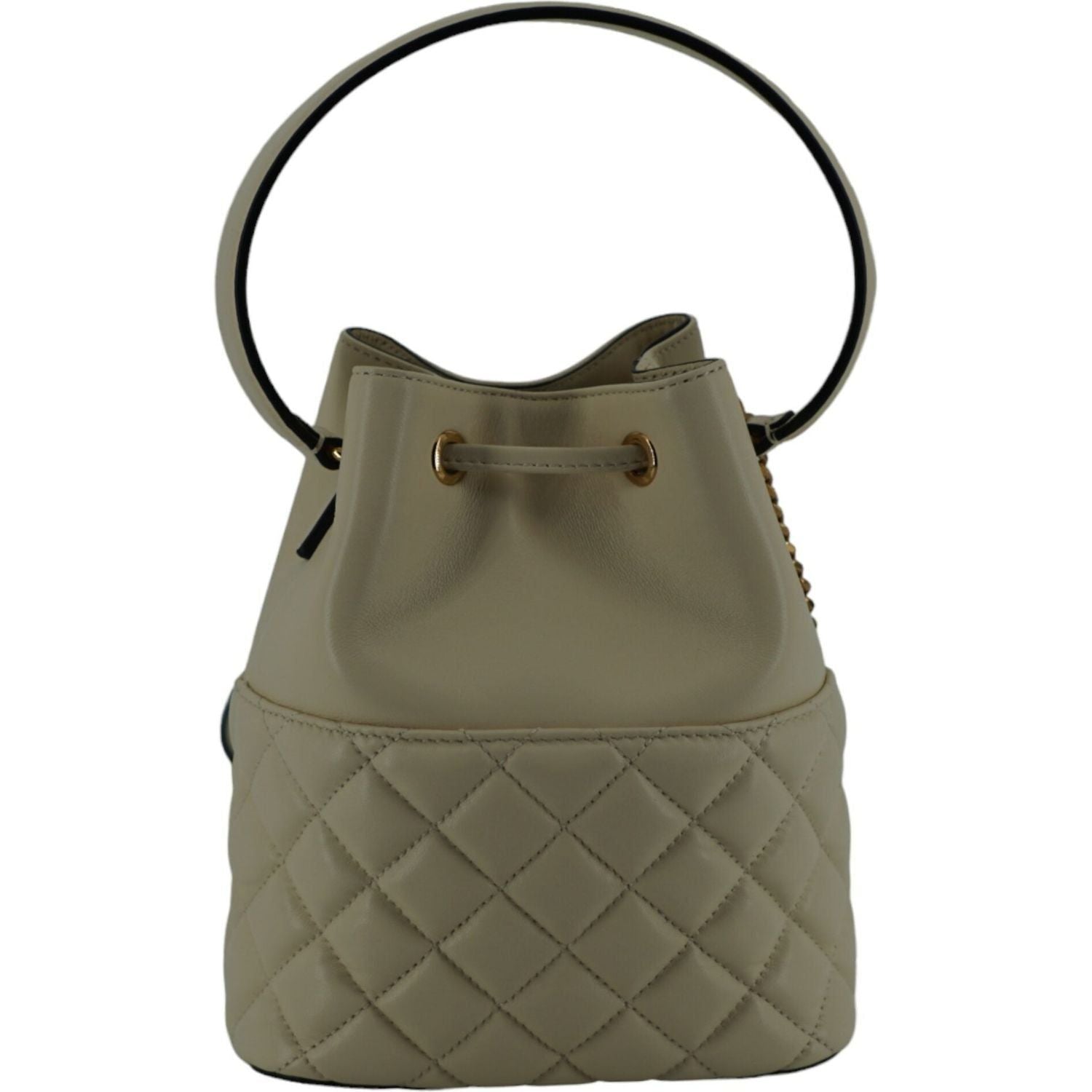 Versace Elegant Small White Leather Bucket Shoulder Bag