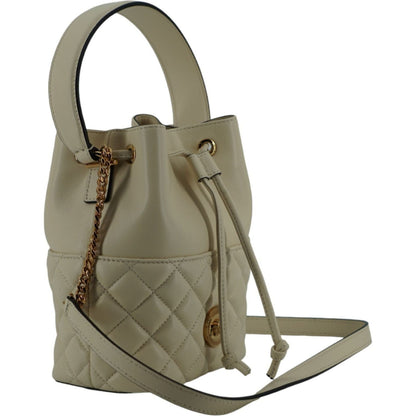 Versace Elegant Small White Leather Bucket Shoulder Bag
