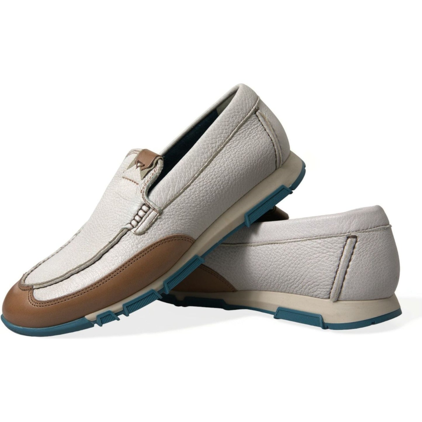 Dolce & Gabbana White Brown Leather Slip On Men Moccasin Shoes