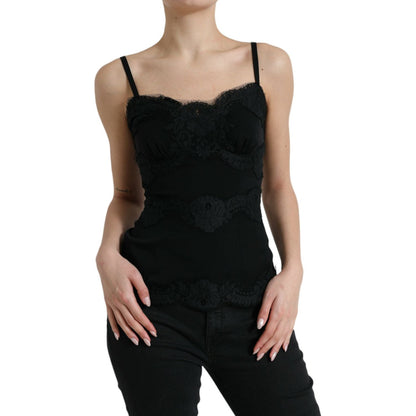 Dolce & Gabbana Black Silk Stretch Lace Sleeveless Tank Top